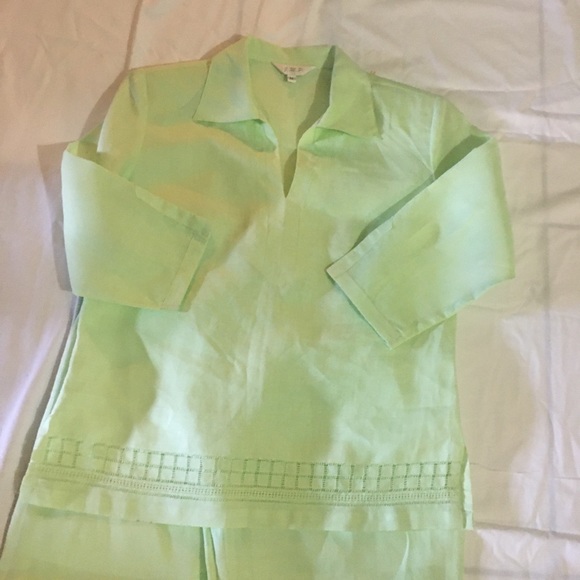 JMP Green Linen 2 pc Blouse/Pants Set Size Medium - Picture 4 of 9
